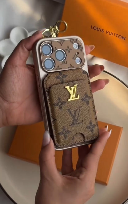 Classic Leather Monogram iPhone Case With magnetic Wallet for iPhone 12-18 Pro & Pro Max