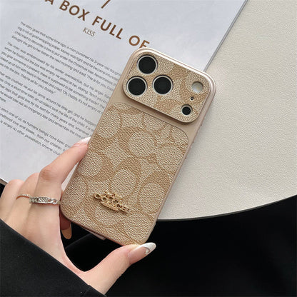 Premium Embossed Leather Phone Case with Gold Emblem For iPhone 12-17 with Gold Logo