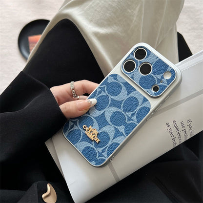 Premium Embossed Leather Phone Case with Gold Emblem For iPhone 12-17 with Gold Logo