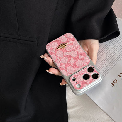 Premium Embossed Leather Phone Case with Gold Emblem For iPhone 12-17 with Gold Logo