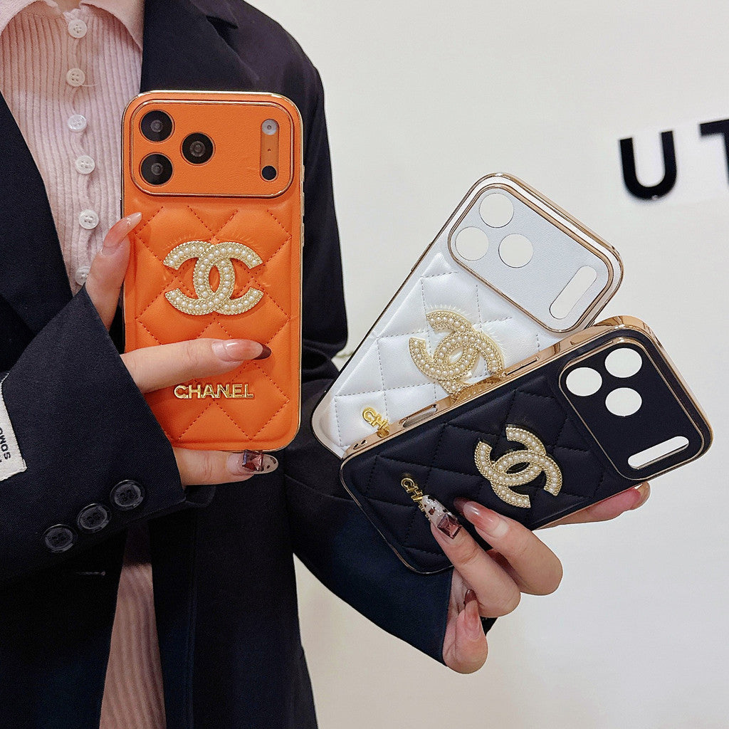 Chanel Quilted Leather Case with Rhinestone CC Logo