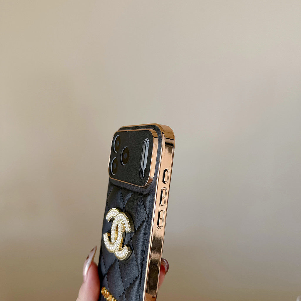 Chanel Quilted Leather Case with Rhinestone CC Logo