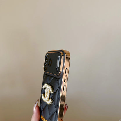 Chanel Quilted Leather Case with Rhinestone CC Logo