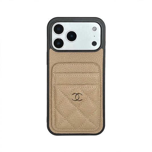 Leather Phone Case and Two Card Slots with Gold Label For iPhone 17/ 16 /15 / 14