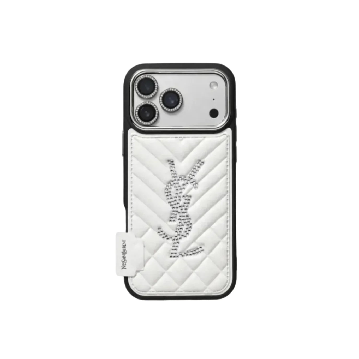 Luxury Rhinestone YSL Quilted Leather Phone Case For iPhone 13-18