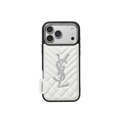 Luxury Rhinestone YSL Quilted Leather Phone Case For iPhone 13-18
