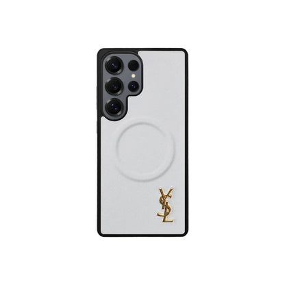 Luxury White Saffiano Case for Samsung S22-S26 Series