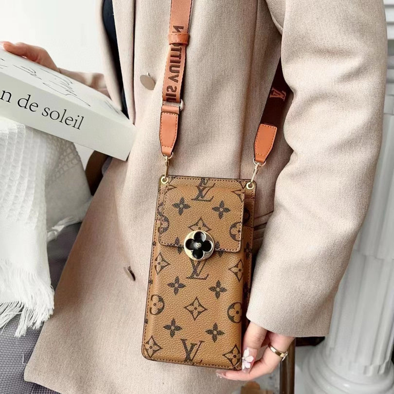Luxury Leather Monogram Crossbody Phone Purse