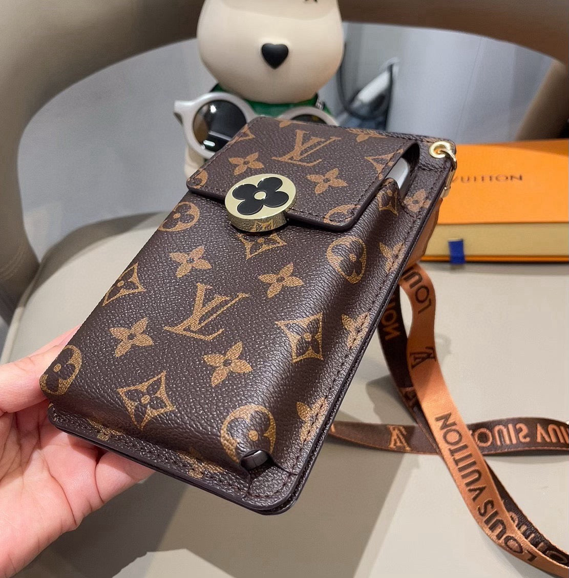 Luxury Leather Monogram Crossbody Phone Purse