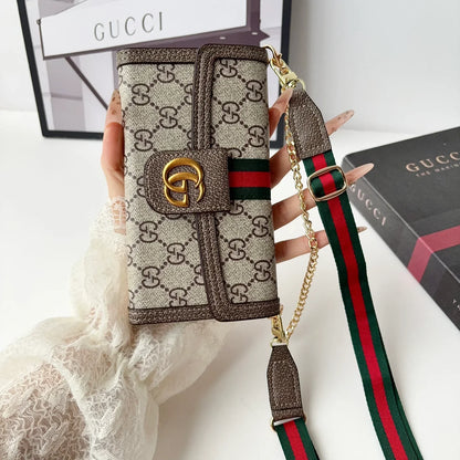 Classic Leather GG iPhone Case With Flip Wallet And Crossbody Strap