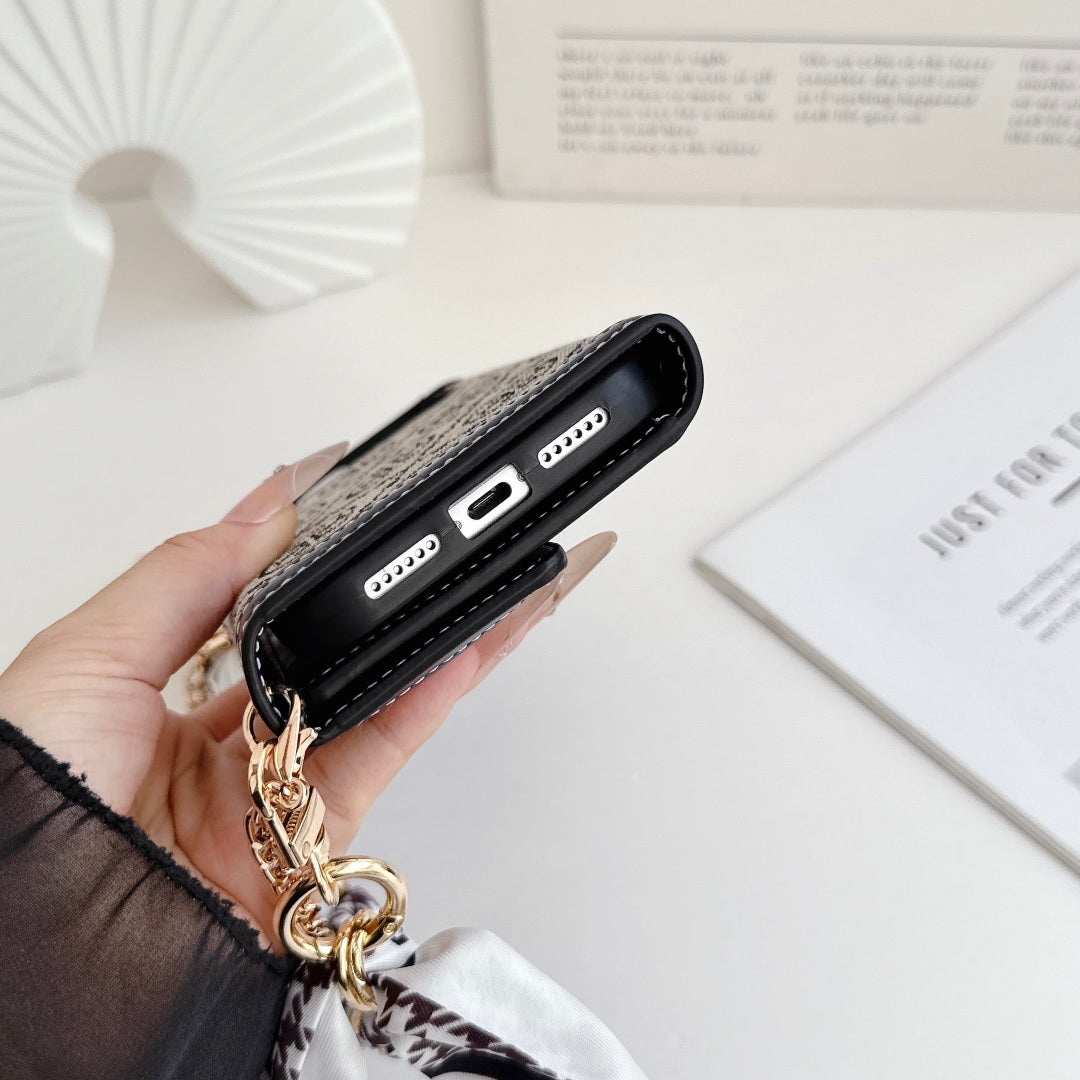 Premium Leather TB Phone Case With Flip Wallet For iPhone 13-18