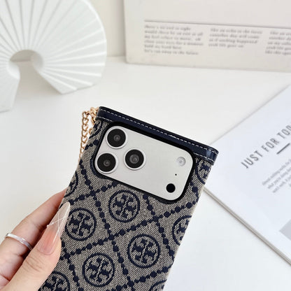 Premium Leather TB Phone Case With Flip Wallet For iPhone 13-18